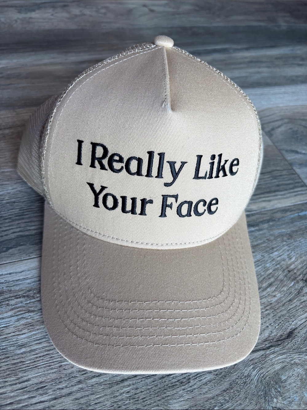 NWOT FACE FOUNDRIÉ Tan Mesh Back Trucker Hat